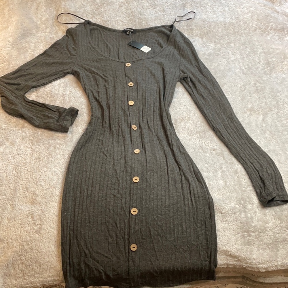 Ambiance Grey Long Sleeve Dress Size Small